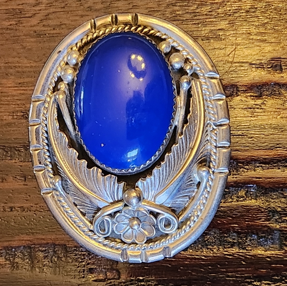 Navajo E. Yazzie Pendant / Brooch Sterling Silver Lapis Lazuli, Native American